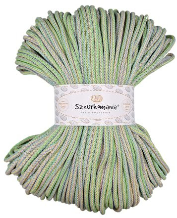 Sznurkomania, Cordoncino in cotone intrecciato, 5 mm, 100 m, mix di colori, cordoncino per uncinetto, filo macramè, filato macramè, filo di alta qualità, corda macramè, (pastello Mix)