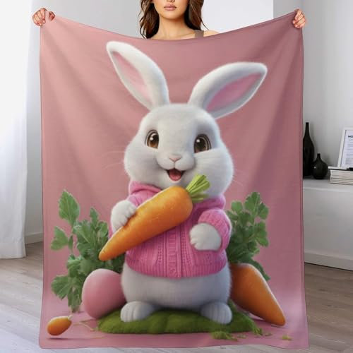 AAPZY süßes Kaninchen Decke,Vier Jahreszeiten Weich Wohndecke Decke Schlafdecke Sofadecke Plüschdecke Pelzdecke Printdesign Couchdecke Flannel Bett Decke （130×180cm）
