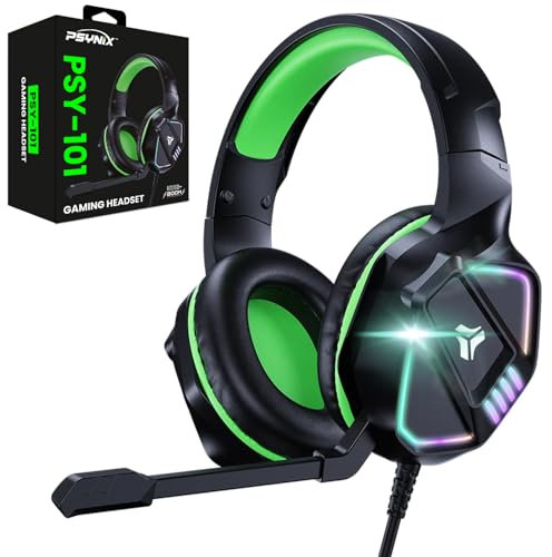 Psynix PSY-101 Gaming Headset for PS5, PS4, Xbox, PC, Nintendo Switch - Wired Headphones with Mic, Surround Sound, RGB Lights, Noise Cancelling, Comfortable Over-Ear Design