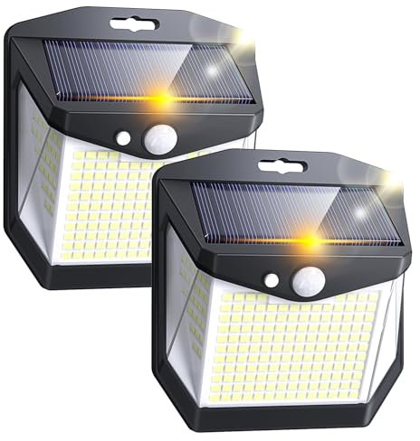 Esterno Giardino Solare Pannello Luci: 248 LED Solari Movimento Sensore Luce Faretti 3 Modos 270° Illuminazione Esterne Solar Faro IP65 Solare Parete Lampada per Giardino Balcone Garage Patio 2 Pezzi