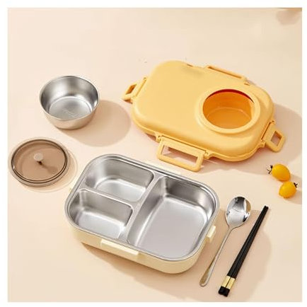 BLMAGS Caja de Almuerzo portátil con Compartimentos de Acero Inoxidable 3 Compartimentos con lonchera portátil Conjunto de calefacción de 900 ml/31.6 oz