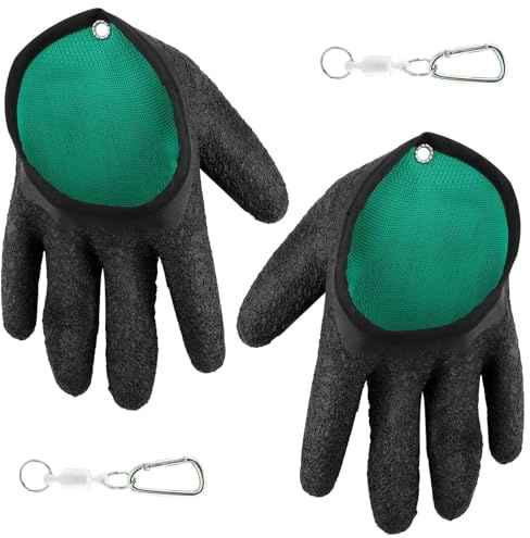 Jiakalamo 1 Paar Angelhandschuhe, Wasserdicht Hecht Handschuhe für Den Sicheren Umgang mit Hecht, Wels, Zander, Austern, Krabbe, Fisch Fang Handschuhe, mit Magnetverschluss(Grün)
