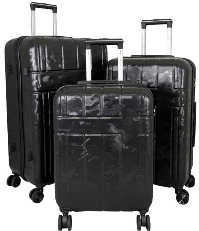 Monopol Reisekoffer und Kofferset 3tlg Hartschale Camo schwarz (Kofferset 3-teilig)