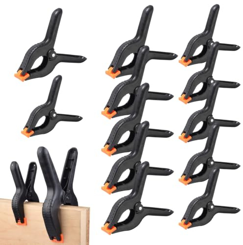 12 Pcs Spring Clamps (6 x 2 Inch, 6 x 3 Inch), Heavy Duty Plastic Quick Grip Clips for Woodwork, DIY, Photo Studio, Muslin and Artwork