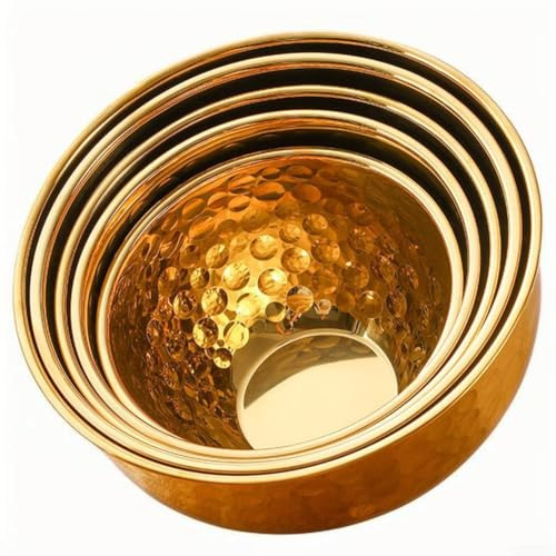 Salatschüssel aus Edelstahl, gehämmert, 20–28 cm, rund, Rühr- und Servierschüssel für Zuhause, Küche, Gemüse, Waschen und Schneebesen (goldfarben, 6 Stück)