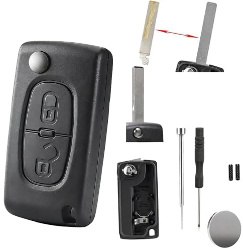 CE0536 HU83 For Citroen C4 C3 Key Peugeot Partner 308 407 Key Cover | 2 Buttons Key Shell for Citroen C1 C2 C3 C4 Berlingo,Peugeot Expert 207 3008 807 Key Fob,HU83 Pin Removal Tool CR1620