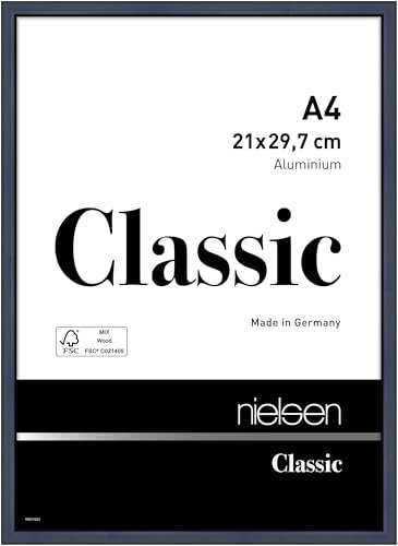 nielsen Bilderrahmen, 21 x 29,7 cm (A4), Aluminium, Blau glanz, Dokumentenrahmen zum Aufhängen im Hoch- & Querformat, Echtglas, Classic