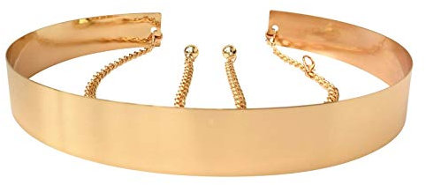 Live It Style It Damen Metall Gürtel Voll Waist Spiegel Breit Gold Silber Platte Bund Ketten Gürtel (2cm, Gold)