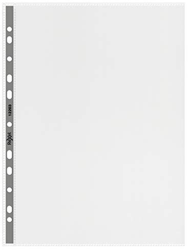 Rexel Nyrex Premium A4 Punched Pocket with Grey Spine, Clear, Left Opening, Pack of 25, 12203