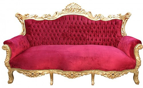 Casa Padrino Barock Sofa 3er Master Bordeaux Rot/Gold- Antik Möbel