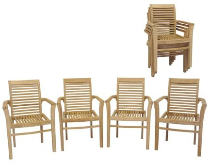 Antike Fundgrube Gartenstühle 4er Set aus massiv Teakholz | Armlehner Stapelstuhl Stapelstühle (3635)