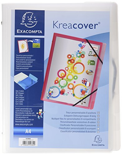 Exacompta 55380E Premium Ordnungsmappe Kreacover. Aus stabilem Kunststoff DIN A4 8 Fächer mit 2 Gummizügen und 3 Klappen Register-Mappe Eckanner-Mappe 1 Stück Zufallsfarbe