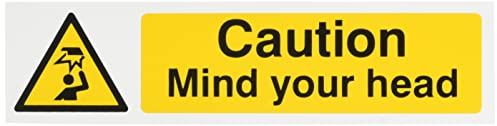 Scan SCA5110 Self adhesive PVC sign - Caution Mind your head - White, 200 x 50mm
