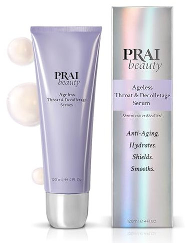 PRAI Ageless Throat & Decolletage Serum 120ml with Rollerball Applicator - Anti-Ageing, Collagen Boosting Skincare - Firms Skin, Smooths Wrinkles, Boosts Collagen, Lifts & Hydrates Neck & Decolletage