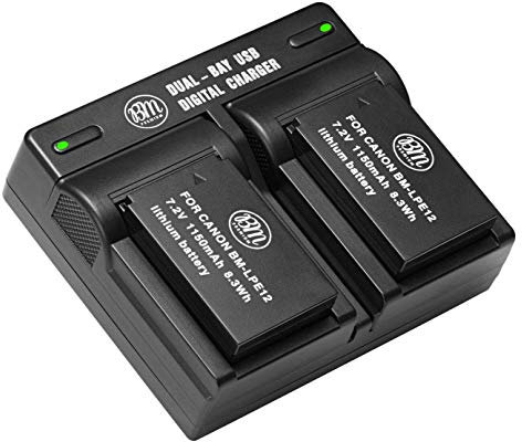 BM Premium 2-Pack Of LP-E12 Batteries and USB Dual Battery Charger for Canon Rebel SL1 100D, EOS-M, EOS M2, EOS M10 Mirrorless Digital Camera