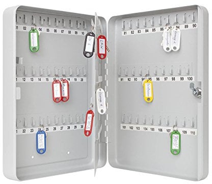 Wedo 10260837X Schlüsselschrank (für 110 Schlüssel, pulverbeschichtetes Stahlblech 28 x 6 x 37 cm, Sicherheitsschloß inklusive 2 Schlüssel) lichtgrau