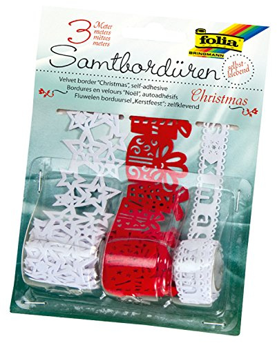 folia 12702 - Samtbordüren Weihnachten, 3 Rollen, sortiert, selbstklebend - ideal zum Verzieren von Wohnaccessoires, Bastelarbeiten und Karten