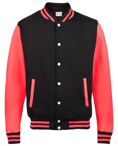Awdis Kids Unisex Varsity Jacket / Schoolwear (9-11) (Jet Black/ Fire Red)