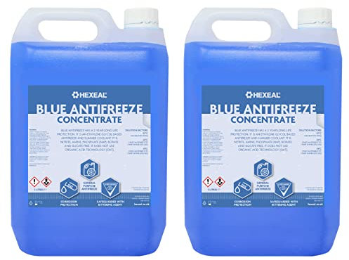 Hexeal Blue Antifreeze 10L – 2 x 5L of High Concentrate Long Life Engine Coolant & Antifreeze for Cars & Vans – Summer & Winter – All Year Freeze Protection to -37 Degrees Celsius