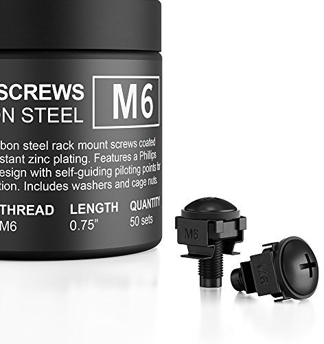 AC Infinity Carbon Steel M6 Rack Screws, Nylon Washers, and Cage Nuts. 50-Piece Set for Equipment Server Racks, enclosures, and cabinets.