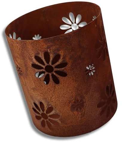 Rostikal Windlicht Blume 20 cm - Dekorative Gartendeko Laterne aus Metall im natürlichen Rostdesign - Nachhaltig & WetterfesteTischdeko für Indoor und Outdoor