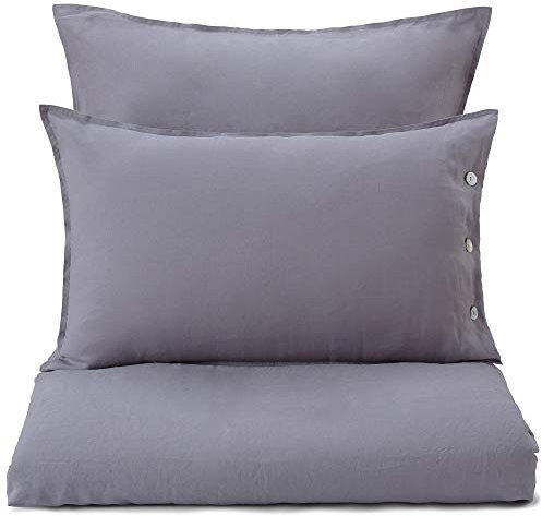 URBANARA Kissenbezug Bellvis – 100% reines belgisches Leinen, Anthrazit mit Perlmuttknöpfen – 80 x 40 cm, einzelne Kissenhülle, Kopfkissenbezug