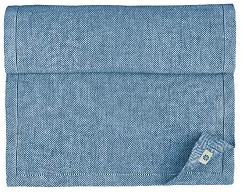 Linen & Cotton Tischläufer Stoff Tischwäsche Modern Scandi mit Hohlsaum - 100% Leinen, Blau (44 x 180 cm) Tischband Läufer Tisch Decken für Home Küche Wohnzimmer Büro Restaurant Hotel Buffet Dinner