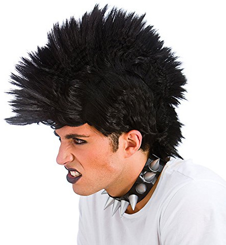 Wicked Costumes Black Spiky Punk Rocker Wig for Adults, Fancy Dress | Black spiky punk rocker wig for 1980s, new wave, heavy metal, Halloween, music parties and adult fancy dress.