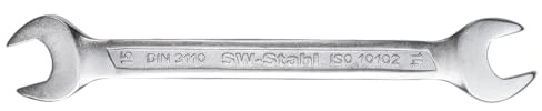 SW-Stahl 00114L Doppelgabelschlüssel 24 x 27 mm - Maulschlüssel Matt | Chrom-Vanadium Doppelmaulschlüssel nach DIN 3110 - 15° abgewinkelt, 260 mm Länge, schlanke Form für Werkstatt & Beruf