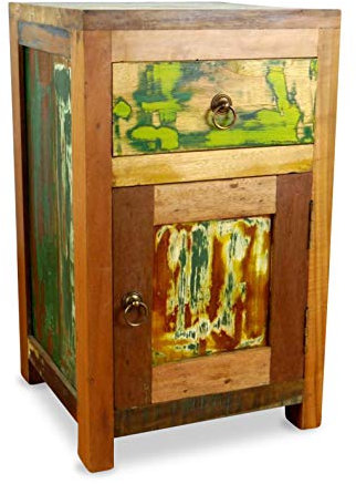 livasia Asiatischer Nachttisch aus Massivholz – 40x40x60cm – handgefertigter Beistelltisch aus Holz aus Java, recyceltes & versiegeltes Teakholz von ehemaligen Fischerbooten, Vintage Look