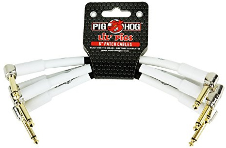Pig Hog PHLIL6 Lil' Pigs Right-Angle 1/4 White Instrument Patch Cables, 6 (4 Pack)