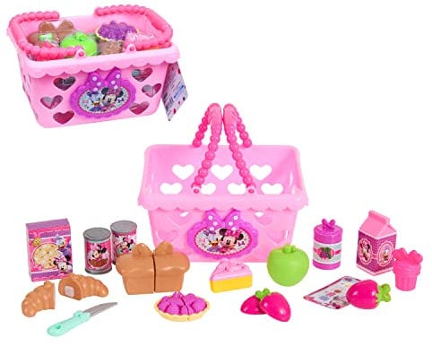 Disney Panier à provisions Minnie de avec Accessoires et Nourriture, Jeux d’Imitation, Jouets pour Enfants de 3 Ans et Plus par Just Play