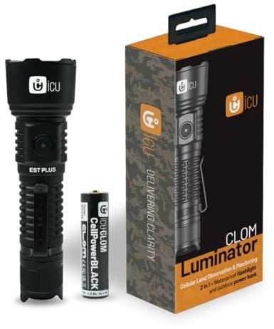 ICU CLOM LUMINATOR – LED Taschenlampe, mit Outdoor Powerbank-Funktion, wasserdichte Taschenlampe, inkl. CellPower Schwarz 18650 Akku