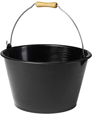 Seau à Vendange 15,5 L - en Plastique avec Anse Métal + Poignée Aspect Bois - Ø 35 x H 22,5 cm - Noir
