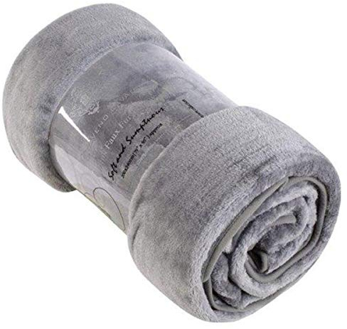 Gaveno Cavailia Super Soft Faux Fur Fleece Plain Throw Blanket, Silver, King, 200 x 240 cm