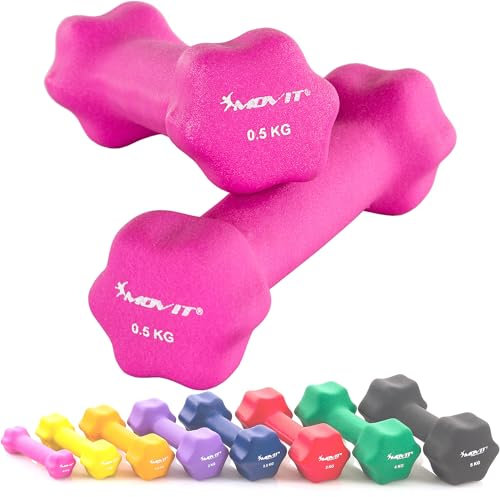 MOVIT 2er Set Neopren Hanteln, Kurzhanteln mit Oberfläche aus Neopren, 2x 0,5kg Pink