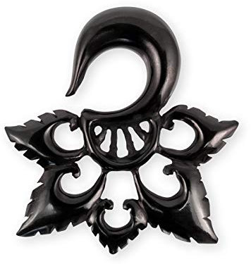 Fly Style Piercing Ohr Expander aus Horn - Dehnschnecke Dehnspirale Dehnungsschnecke Dehnsichel - Blumen Tribal, Grösse:4 mm