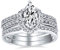 Ensemble de mariage en argent sterling .925 avec bague de déclaration d'anniversaire et de fiançailles, sertie de halo solitaire marquise AAA CZ, bande de baguette incrustée, garde d'amélioration en