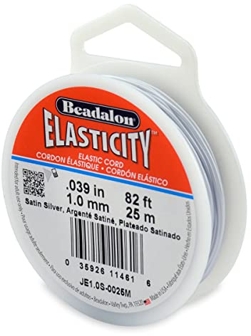Beadalon Elasticity Bead String - Bracelet Cord, 1.0 mm/25 m, Satin Silver