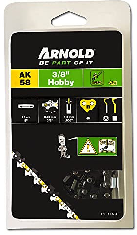 ARNOLD - Sägekette 3/8 Zoll Hobby, 1,3 mm, 40 Treibglieder, 20/25 cm Schwert; 1191-X1-5040