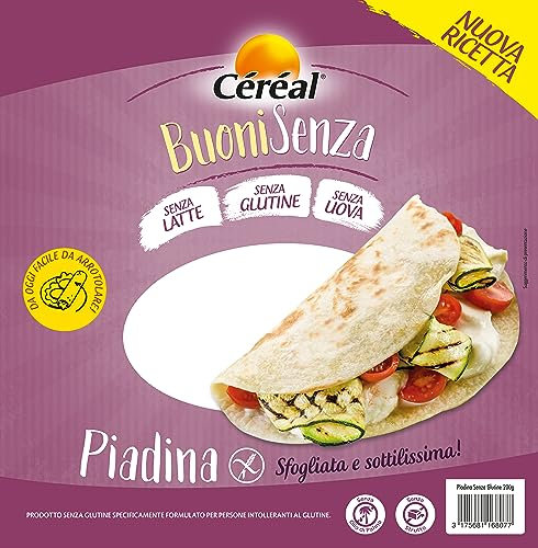 Céréal Piadine senza Glutine, Latte e uova, Alternativa al pane, senza strutto, 200 Gr
