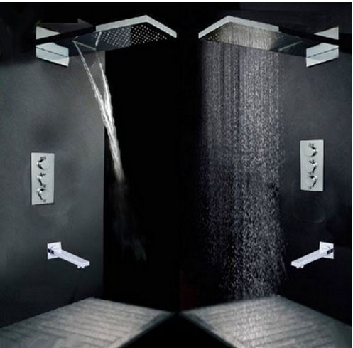 Gowe 3 voies Valve thermostatique Chrome Robinet mitigeur de baignoire pluie Pomme de douche Couleur : blanc