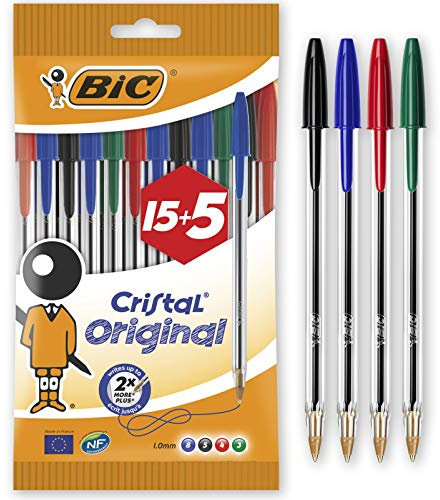 BIC Cristal Kugelschreiber, Medium, farblich sortiert, 20 Stück