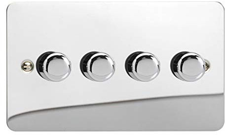 Varilight 4-Gang 2-Way V-Pro Push On/Off Rotary LED Dimmer 4 x 0-120W (Twin Plate) Polished Chrome