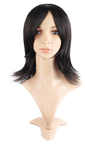 MapofBeauty Damen Kunststoff Gerade Avantgardistische Cosplay Kostüm Haar Perücke (Schwarz)