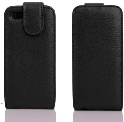 Cadorabo Apple iPhone 5 / 5S Custodia di Finta-Pelle Flip Carte in Nero Profondo – Protezione in Stile Flip di Similpelle Fine – Portafoglio Cover Case Wallet Book Etui Protezione