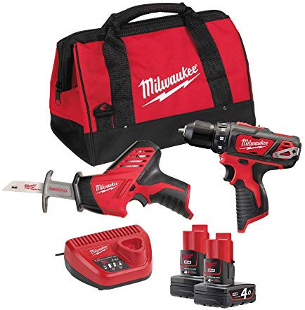 4933441230 12 V M12BDD-0 Screwdriver Drill + C12HZ-0 MILWAUKEE Sbare Saw 2 x 4.0Ah Batteries + C12 Charger + Carry Bag