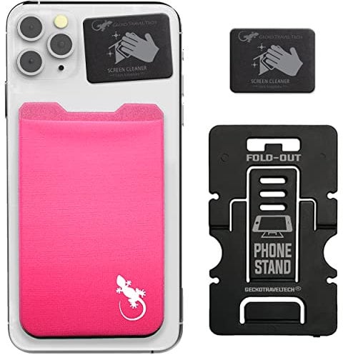 Phone Card Holder – Original Mobile Holder – Adhesive Card Pocket – Phone Case – Lycra Wallet by Gecko – Transports Credit Cards and Banknotes – Pink, Pink