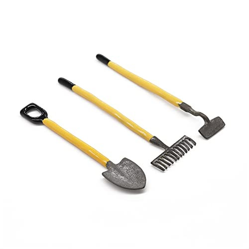Odoria 1/12 Scale Dolls House Garden Tools Miniature Shovel Rake and Hoe Dollhouse Accessories, Yellow