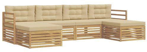 vidaXL Outdoor-Sofagarnitur 6 pcs Weiß und Beige 325 x 162,5 x 73 cm, Akazienholz Sofa-Set, modulares Design für die Lounge im Freien, Bequeme Loungemöbel für den Garten